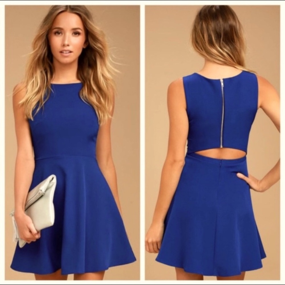 Lulu’s Just Us Royal Blue Skater Dress Size L